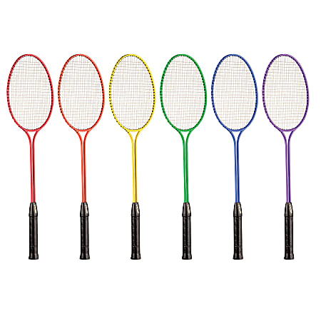 Champion Sports Badminton Racket Set, Twin Shaft, 26"H x 8"W x 1"D, Assorted Colors, Set Of 6 Rackets