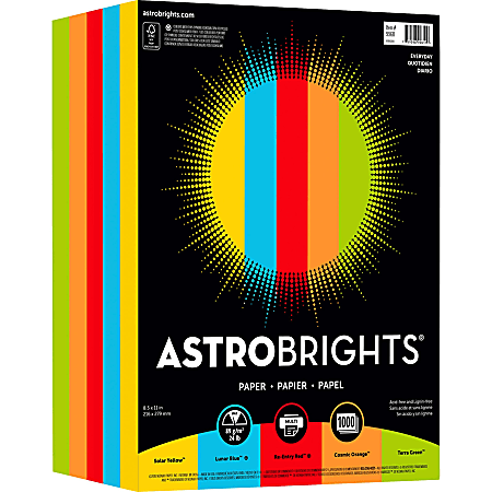 Astrobrights® Everyday Smooth Colored Multi-Use Print & Copy Paper, Letter Size (8 1/2" x 11"), 24 Lb, Assorted Colors, Case Of 1000 Sheets