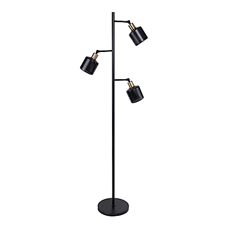 LumiSource Tres Cans Contemporary Floor Lamp, 66”H, Dark Copper Brass Shade/Oil-Rubbed Bronze Base