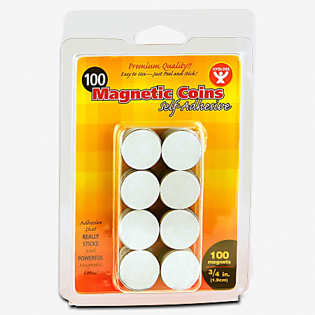 Hygloss Self-Adhesive Magnetic Coins - 100 - 0.8" Diameter - Adhesive - 100 / Pack