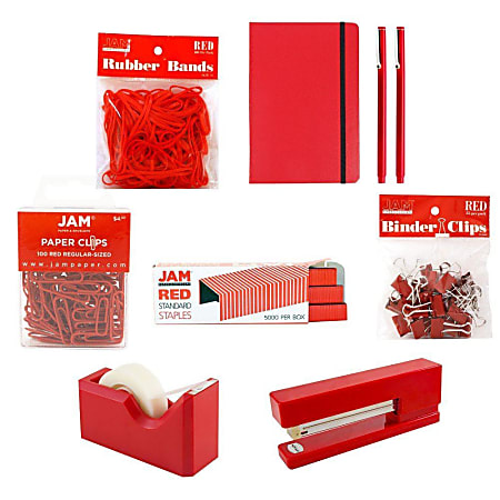 JAM Paper® Complete 9-Piece Desk Kit, Red