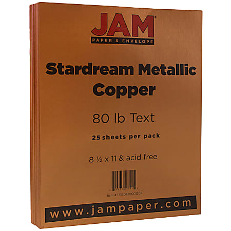 JAM Paper® Printer Paper, Letter Size (8 1/2" x 11"), 80 Lb, Copper Metallic, Ream Of 25 Sheets