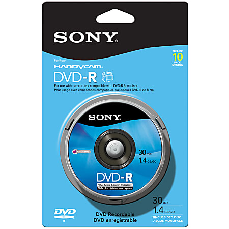Sony DVD-R Media - 1.4GB - 80mm Mini - 10 Pack Spindle