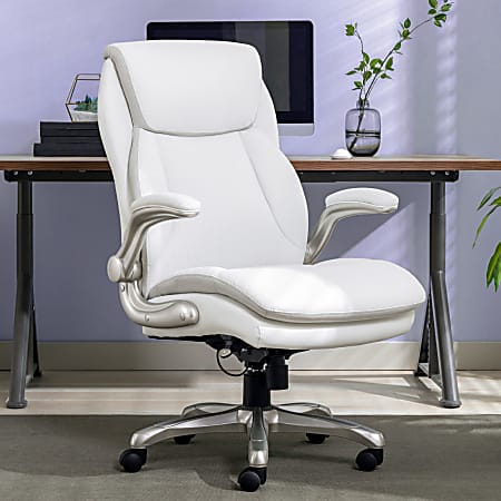 Serta&reg; Smart Layers&trade; Brinkley Ergonomic Bonded Leather High-Back Executive Office Chair, White/Silver
