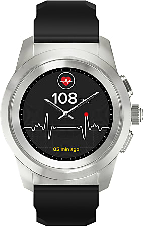 MyKronoz ZeTime Original Hybrid Smartwatch Petite Brushed Silver Black Silicone Flat KRZT1PO BSL BKSIL