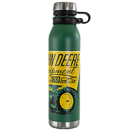 John Deere Stainless Steel Thermal Bottle With Cap And Carry Loop, 25.5 Oz, Green