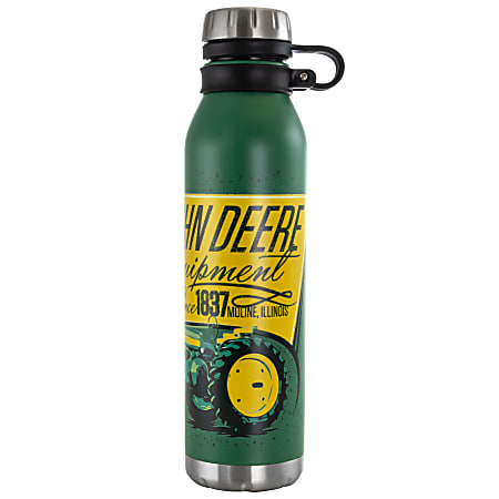 John Deere Stainless-Steel Thermal Bottle With Cap And Carry Loop, 25.5 Oz, Green
