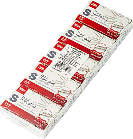 Office Depot® Brand Non-Skid Paper Clips, No. 1, Small, Silver, Pack Of 5 Boxes, 100 Per Box, 500 Total