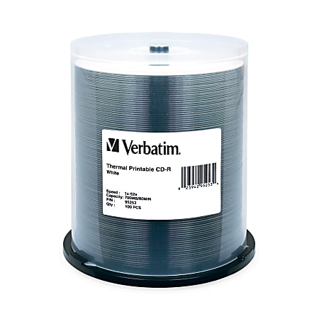 Verbatim CD-R 700MB 52X White Thermal Printable - 100pk Spindle - 700MB - 100 Pack