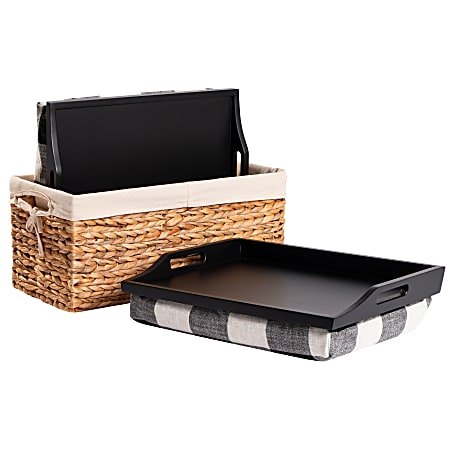 Rossie Home® Lap Tray With Pillow Basket Set, 4-1/8”H x 17-1/2”W x 4-1/8”D, Buffalo Check, Set Of 2 Lap Trays