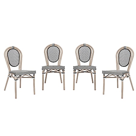 Flash Furniture 4 Pack Marseille Indoor/Outdoor Commercial Thonet Bistro Stacking Chair, Black & White/Light Natural Frame -4SDA6422STXTBWL
