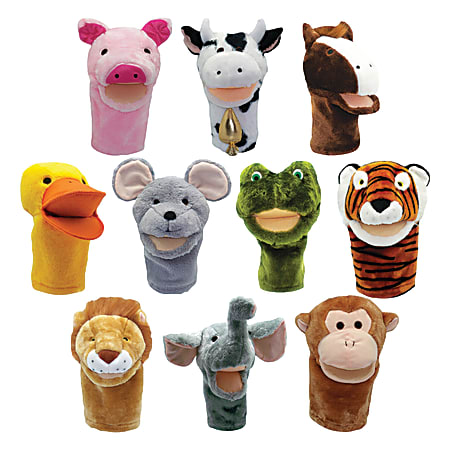 Get Ready Kids PlushPups Hand Puppets, 6 1/2"H x 15 3/8"W x 20 1/8"D, Grades Pre-K - 3, Pack Of 10