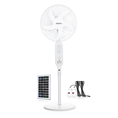 airbro™ ChargeFlow 16-In. 3-Speed Portable Rechargeable Oscillating Stand Fan with Power Bank, 1,200 CFM, 5 Blades, LED, Solar Charging & Remote