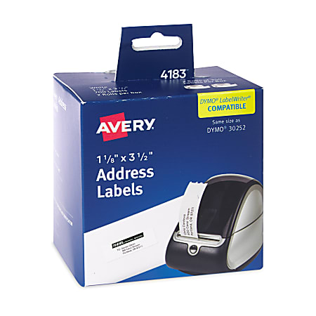 Avery® Direct Thermal Roll Labels, 4183, Rectangle, 1-1/8" x 3-1/2", White, 350 Multipurpose Labels Per Roll, 2 Rolls
