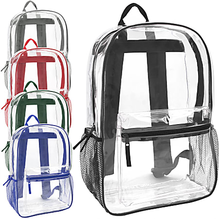 Trailmaker Classic Clear Backpacks, Assorted Trim, Case Of 24 Backpacks