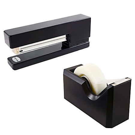 JAM Paper® 2-Piece Office And Desk Set, 1 Stapler & 1 Tape Dispenser, Black
