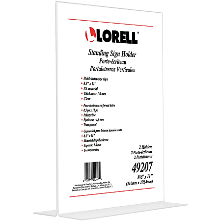 Lorell T-base Standing Sign Holders - Support 8.50" x 11" Media - Acrylic - Clear - 2 / Pack