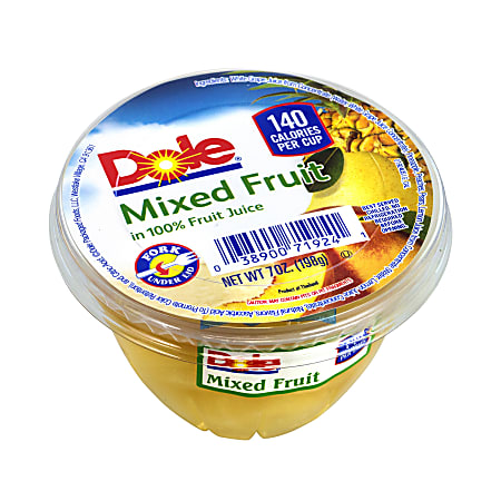 Dole Mixed Fruit In 100% Fruit Juice Cups, 7 Oz, Pack Of 12 Cups