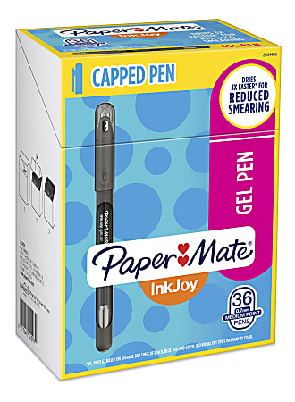 Paper Mate® InkJoy Gel 600ST Stick Pens, Medium Point, 0.7 mm, Black Barrel, Jet Black Ink, Pack of 36 Pens