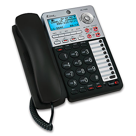 Atandt Ml17939 2 Line Corded Phone With Speakerphone And Digital Answering System Black Office Depot Hd00.16cassette tape answering machine dial showing tape counter countdown during rewind. at t ml17939 2 line corded phone with speakerphone digital answering system black