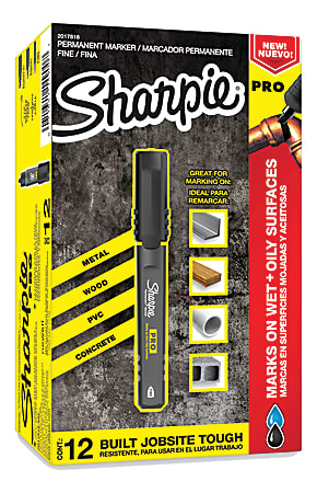 Sharpie® PRO Permanent Markers, Fine Point, Black/Gray Barrel, Black Ink, Pack Of 12 Markers