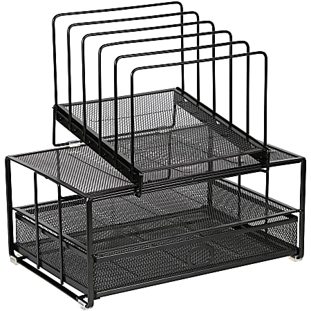 Lorell Mesh Desktop Drawer Organizer - 7 Compartment(s) - 14" Height x 9.4" Width x 15" Depth x 13.8" Length - Desktop - Black - Mesh - 1 Each