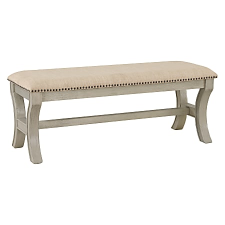 Monaco 48" Bench in Linen Fabric with White Wash Base