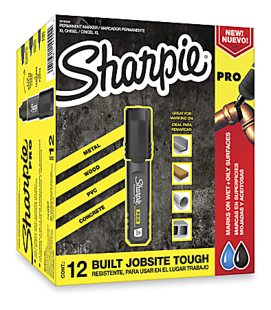 Sharpie® PRO Permanent Markers, Chisel Tip, Extra-Large Point, Black/Gray Barrel, Black Ink, Pack Of 12 Markers