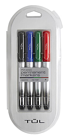 TUL® Permanent Markers, Fine Point, Silver Barrel, Assorted Ink Colors, Pack Of 4 Markers