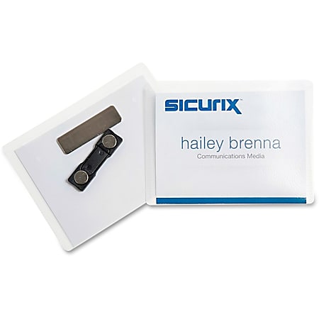 SICURIX Magnetic Custom Badge Kit - 20 / Pack - 3 1/2" Width x 2 1/4" Height - Magnetic, Top Loading - Vinyl - Clear