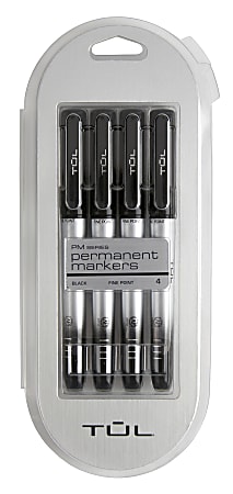 TUL® Permanent Markers, Fine Point, Silver Barrel, Black Ink, Pack Of 4 Markers