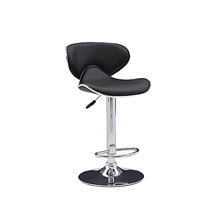 Powell Rounded Back Faux Leather Bar Stool, Black/Chrome
