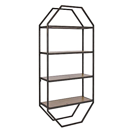 Kate and Laurel Adela Octagon Wood And Metal Shelves, 41”H x 18-1/4”W x 7-1/4”D, Brown, Pack Of 4 Shelves
