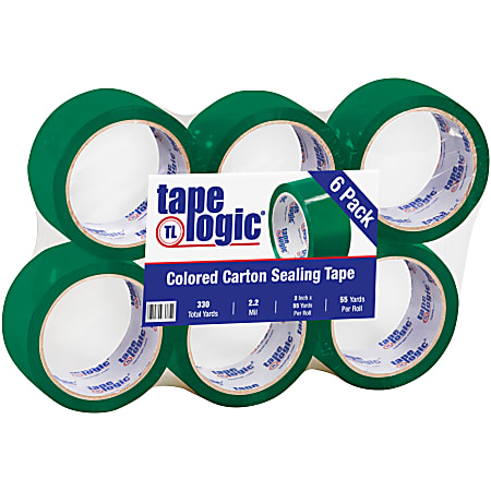 Tape Logic® Carton-Sealing Tape, 3" Core, 2" x 55 Yd., Green, Pack Of 6