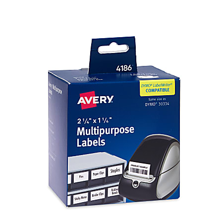Avery® Thermal Multipurpose Labels, 4186, 2-1/4" x 1-1/4", White, Pack of 1,000 Labels