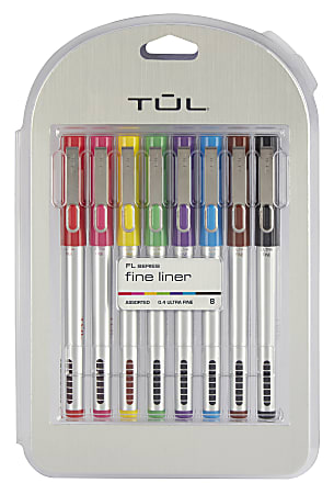 TUL® Fine Liner Felt-Tip Pens, Ultra-Fine, 0.4 mm, Silver Barrel, Assorted Ink Colors, Pack Of 8 Pens