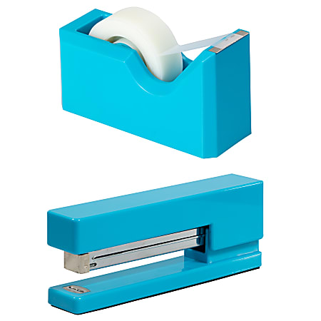 JAM Paper® 2-Piece Office And Desk Set, 1 Stapler & 1 Tape Dispenser, Blue