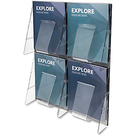 Deflect-O® Stand-Tall® Pre-Assembled Wall System, 4 Magazine Compartments, 23 1/2"H x 18 1/4"W x 2 7/8"D, Clear/Black