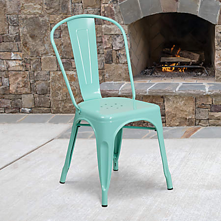Flash Furniture Commercial Metal Indoor/Outdoor Stackable Dining Chair, Mint Green