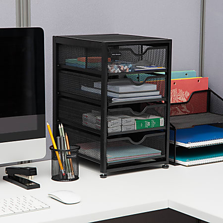 Office Desktop Organizer With Drawer Metal Stationary Black - Temu