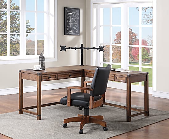 Dual monitor computer sales desk with hutch