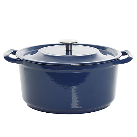 Kenmore Elite Oak Park Enameled Cast Iron Casserole Dish With Lid And Glass Steamer, 5 Qt, Blue