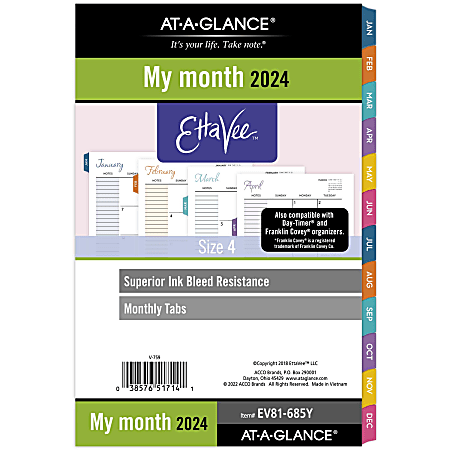 AT-A-GLANCE® EttaVee Monthly Planner Refills, 5-1/2" x