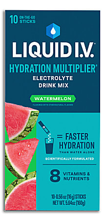 Liquid IV Hydration Multiplier Sticks, Watermelon, 4.52 Fl Oz, Pack Of 10 Sticks