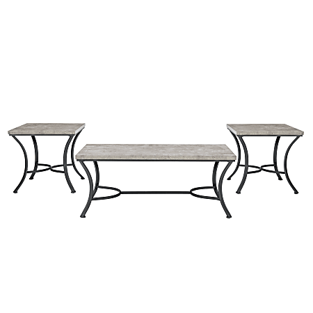 Powell Carthage 3-Piece Table Set, Faux Concrete/Black