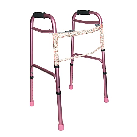 DMI® Adjustable Aluminum Folding Walkers With 2-Button Release, 38"H x 23"W x 13"D, Pink, Pack Of 2