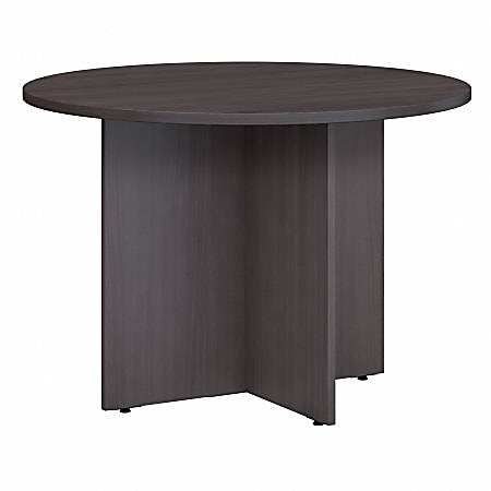 Bush Business Furniture Round Conference Table With Wood Base, Storm Gray
