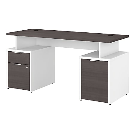 Bush Business Furniture Jamestown Desk With Drawers And Small Storage Cabinet, 60"W, Storm Gray/White, Premium Installation