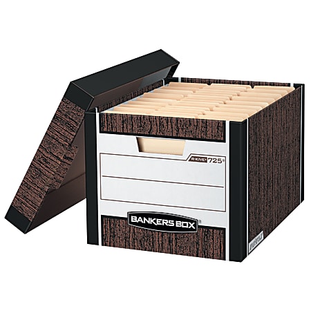 Bankers Box® R Kive® Heavy-Duty Storage Box With Locking Lift-Off Lid And Built-In Handles, Letter/Legal Size, 15" x 12" x 10", 60% Recycled, Woodgrain