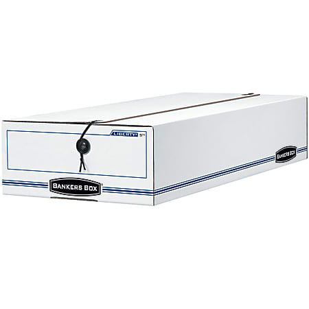 Bankers Box® Liberty® Storage Box With String & Button Closure, Check, 23" x 9" x 4", 60% Recycled, White/Blue